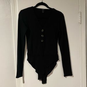 Black ribbed long sleeve bodysuit